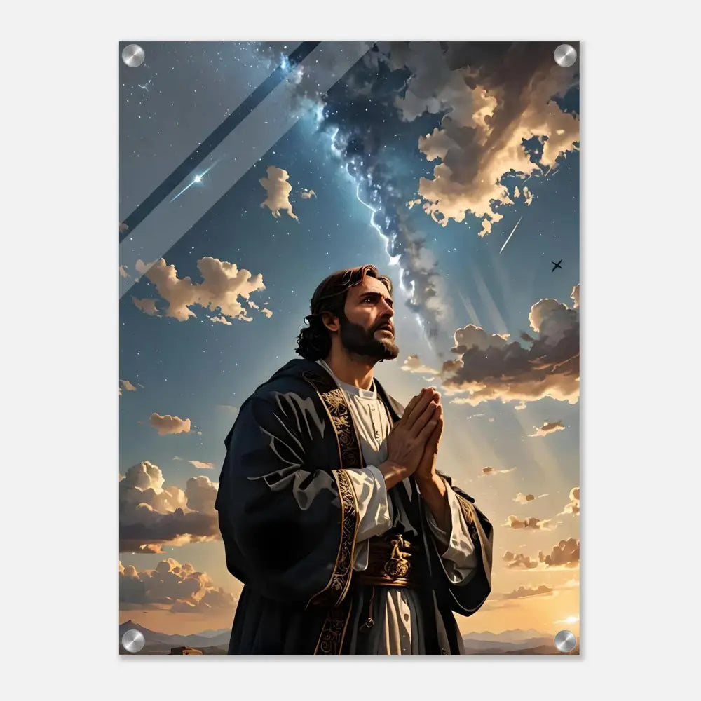 Acrylic Print Prayer to the Cosmos Man praying under celestial sky PixiOnyx