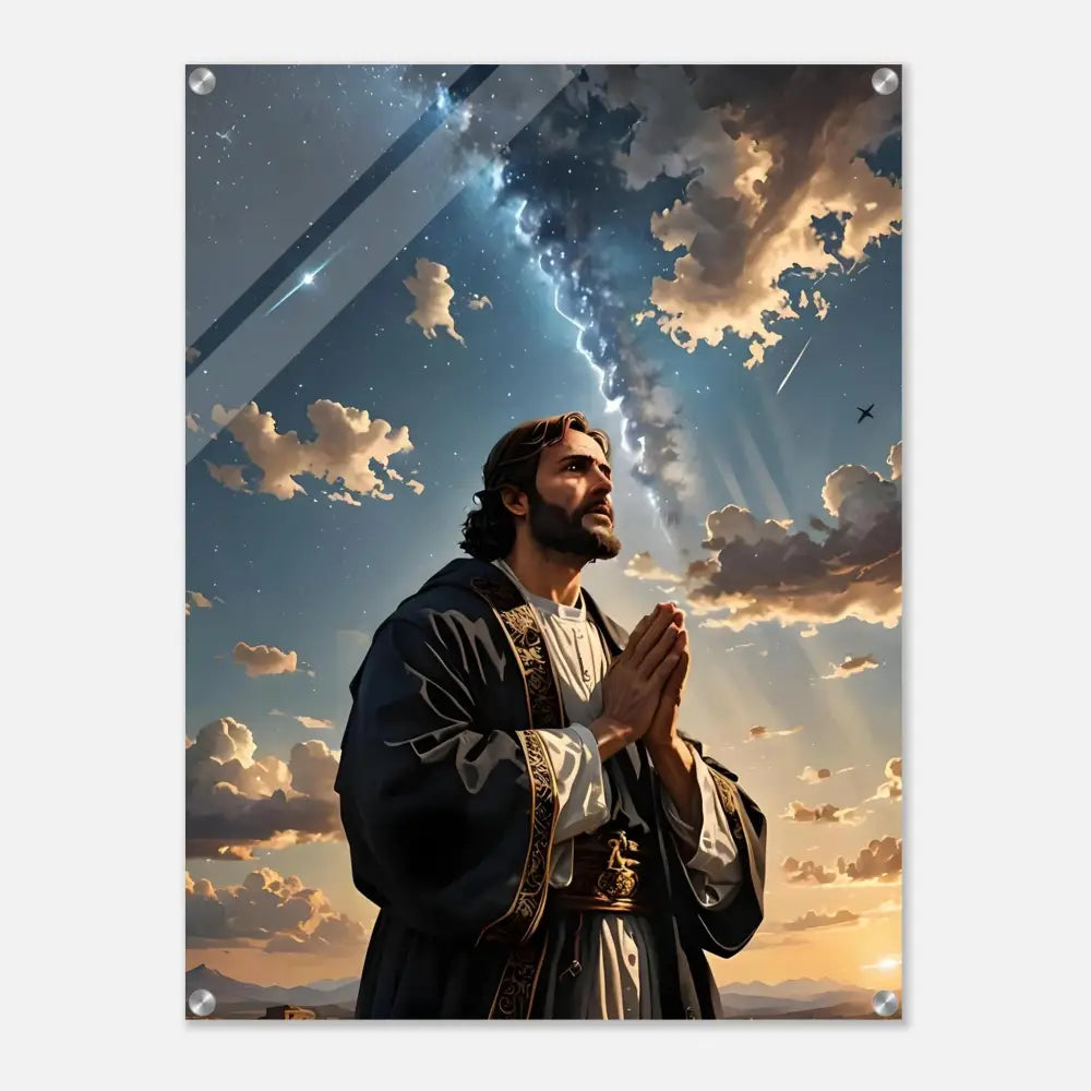 Religious acrylic print artwork titled Prayer to the Cosmos on PixiOnyx display