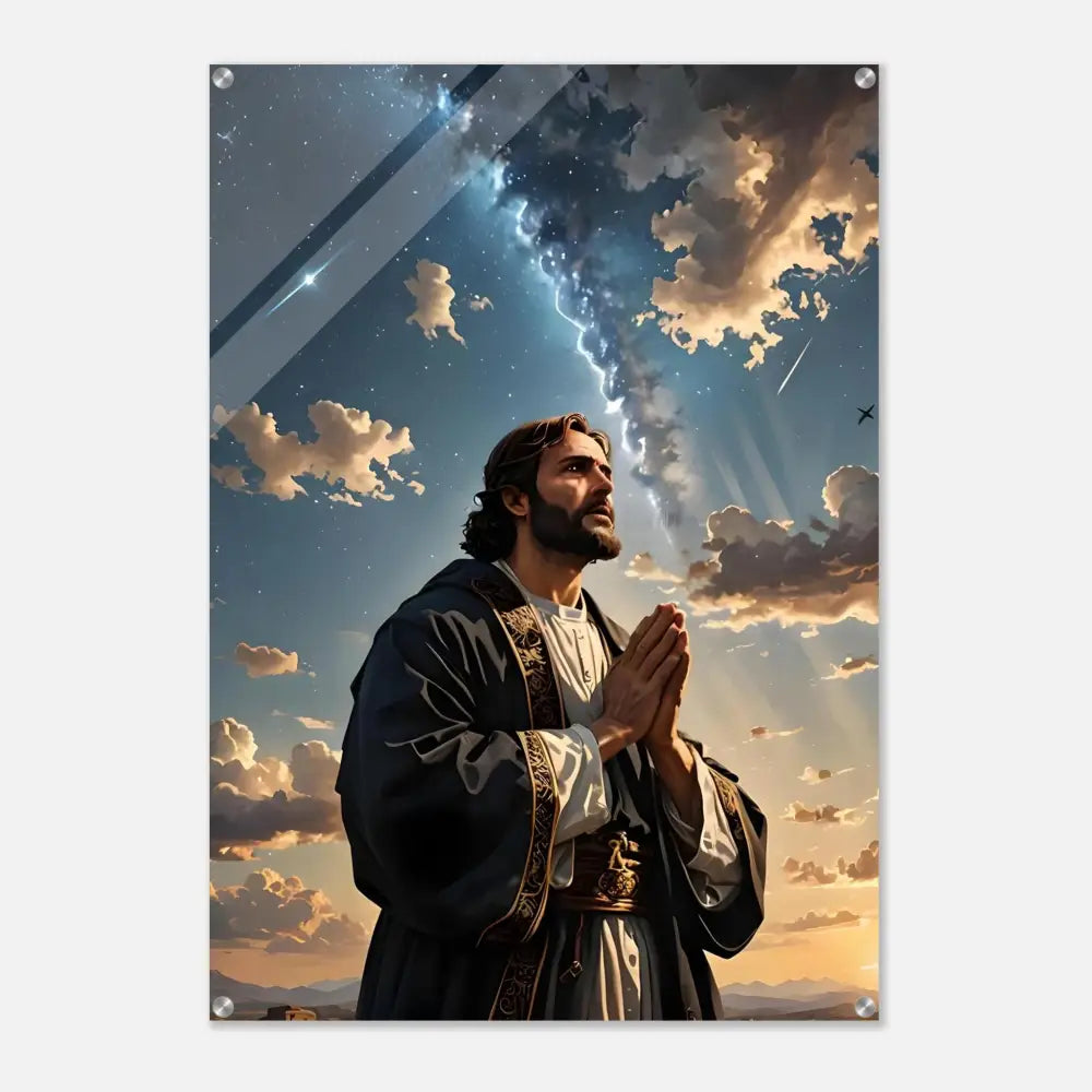 Religious art print Acrylic Print Prayer to the Cosmos PixiOnyx artwork displayed