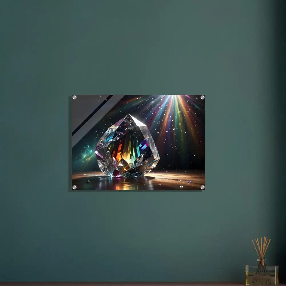 Rainbow prism wall art displayed on Acrylic Print – Prismatic Splendor by PixiOnyx Crystal Clarity