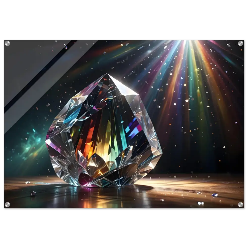 Rainbow-refracting crystal gemstone for Acrylic Print Prismatic Splendor by PixiOnyx