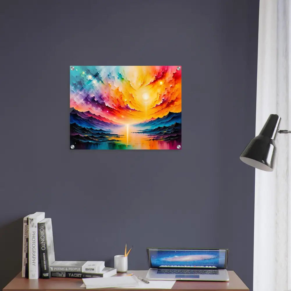 Acrylic print Radiant Horizon with vibrant abstract landscape, colorful sky, and striking depth