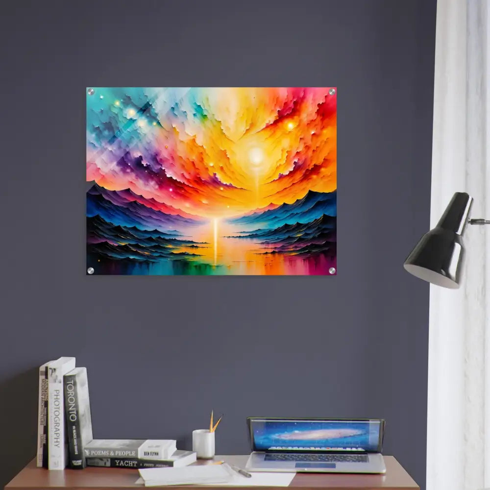 Vibrantly colored landscape art print with glossy finish showcasing Radiant Horizon and PixiOnyx Depth