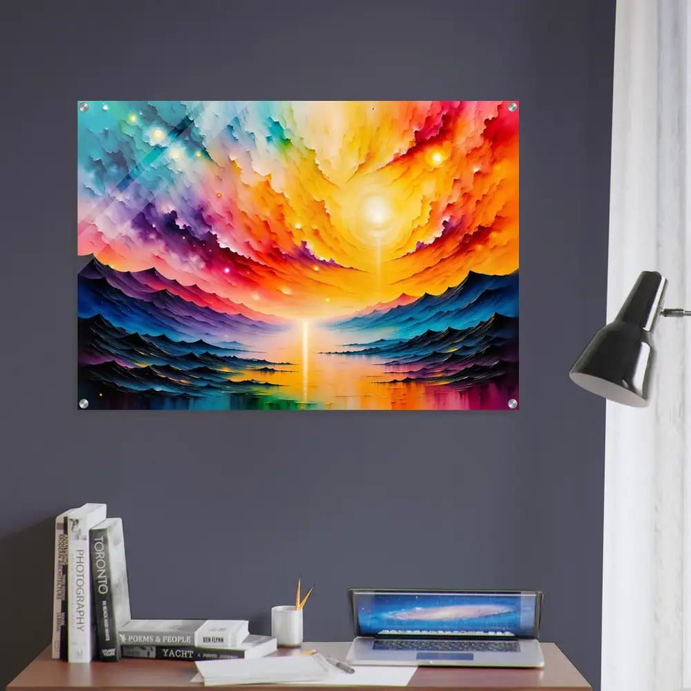 Vibrantly colored abstract landscape acrylic print Radiant Horizon with PixiOnyx Depth
