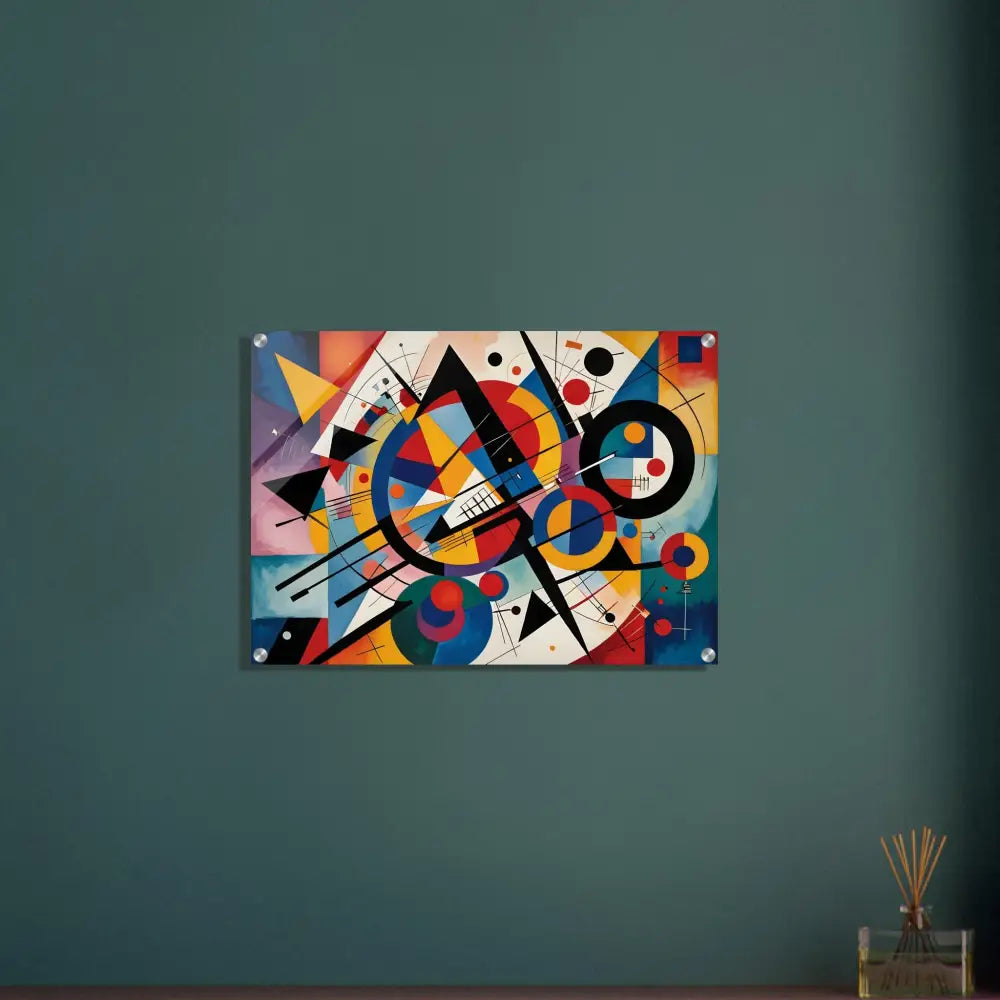 Abstract geometric painting featured in Acrylic Print Rhythmic Geometry by PixiOnyx