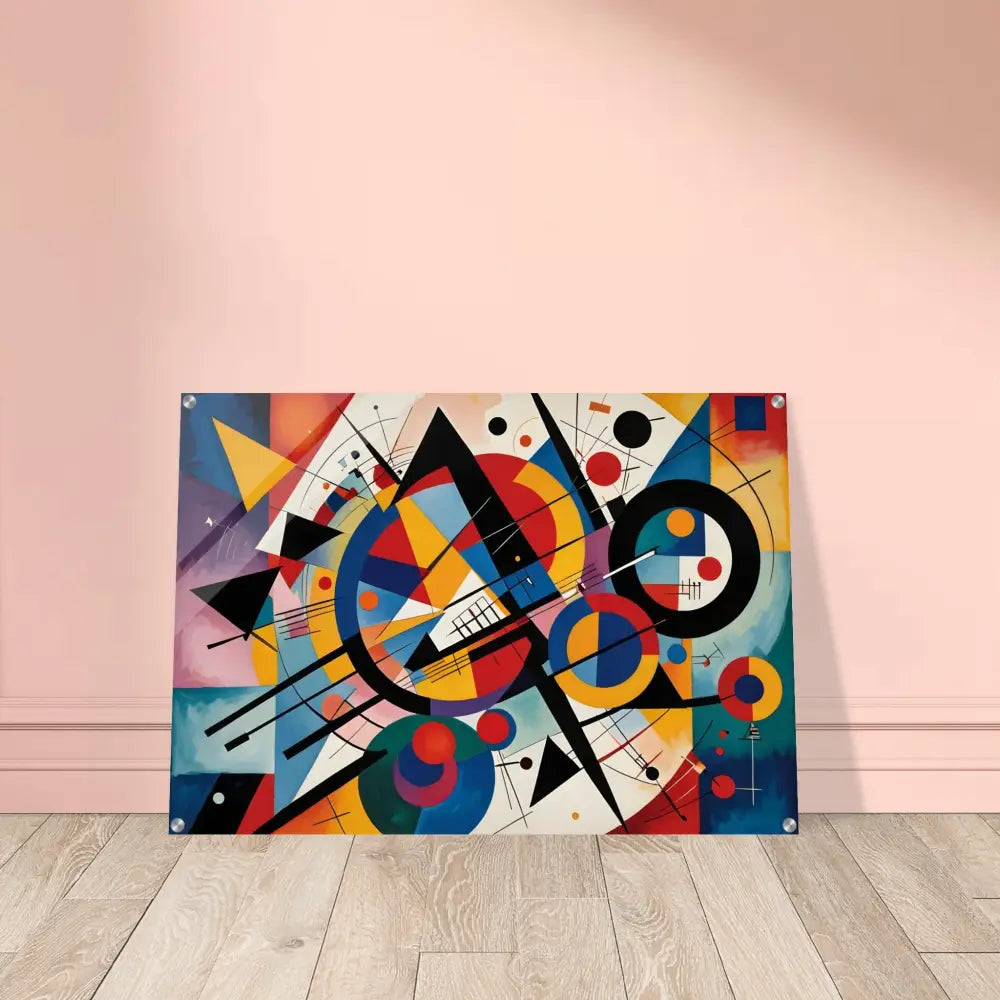 Abstract geometric painting displayed on Acrylic Print Rhythmic Geometry by PixiOnyx