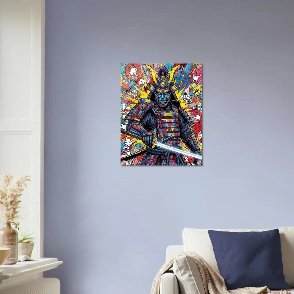 Colorful samurai artwork with sword in Samurai Splash Acrylic Print by PixiOnyx HyperGloss