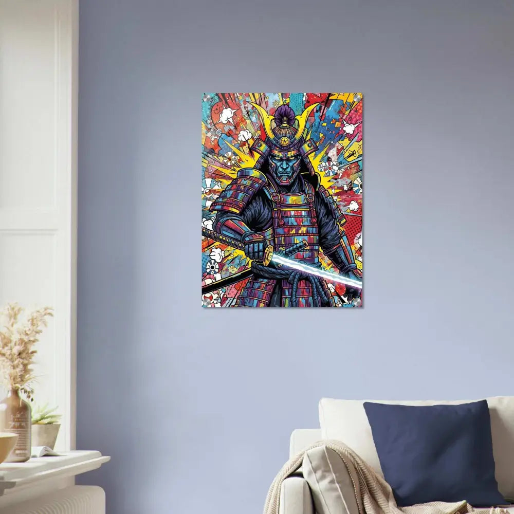 Colorful samurai warrior artwork from Samurai Splash series with pure weaponized color printed directly beneath