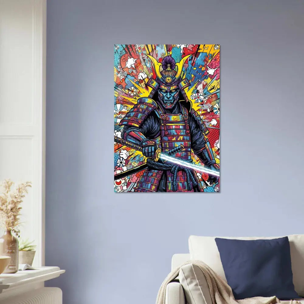 Vibrantly colored pop art-style Samurai Splash canvas print with pure weaponized color