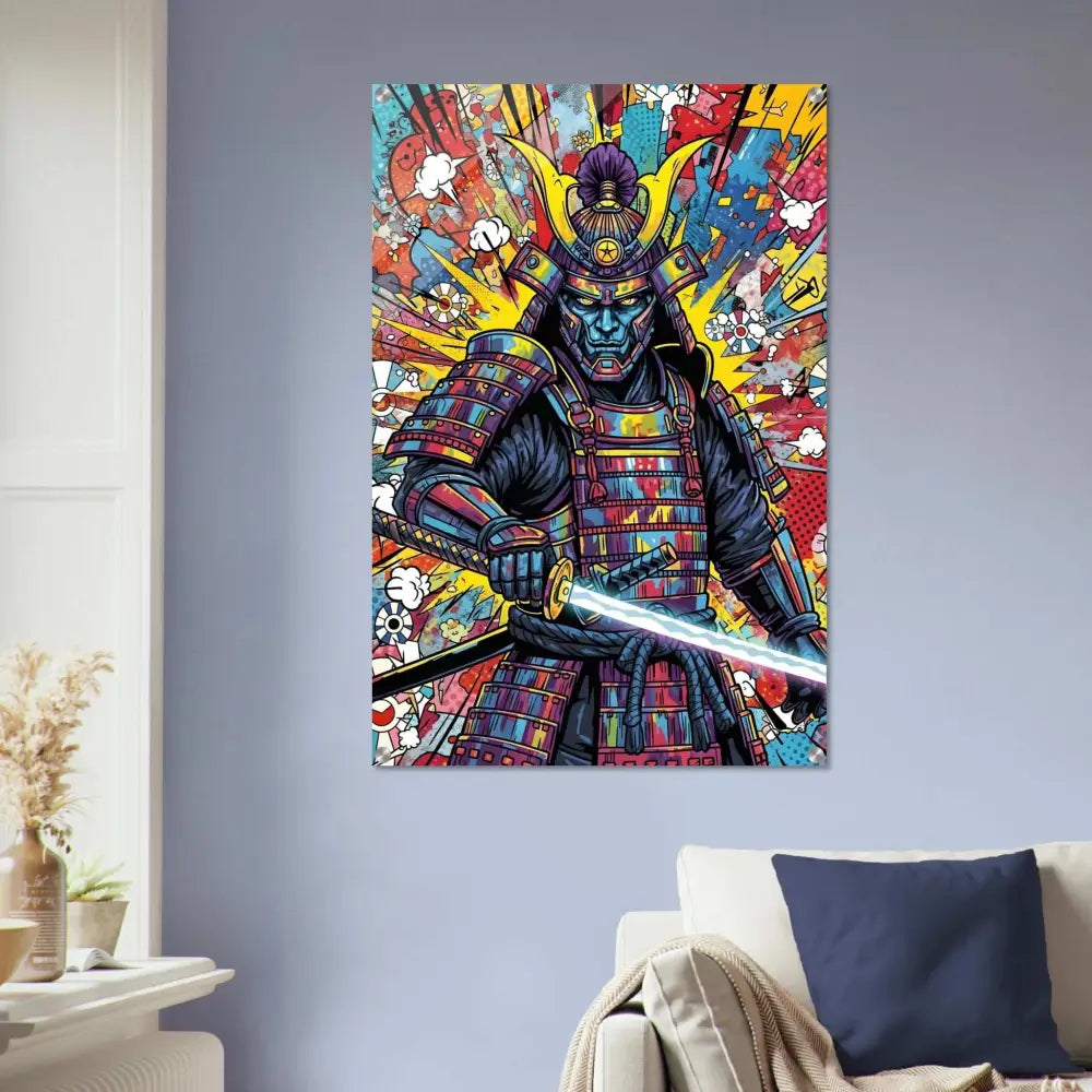 Vibrantly colored Samurai Splash artwork acrylic print with pure weaponized color