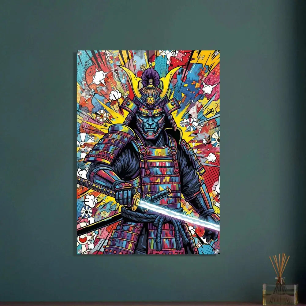 Vibrant Samurai Splash artwork with glowing sword in PixiOnyx HyperGloss Acrylic Print