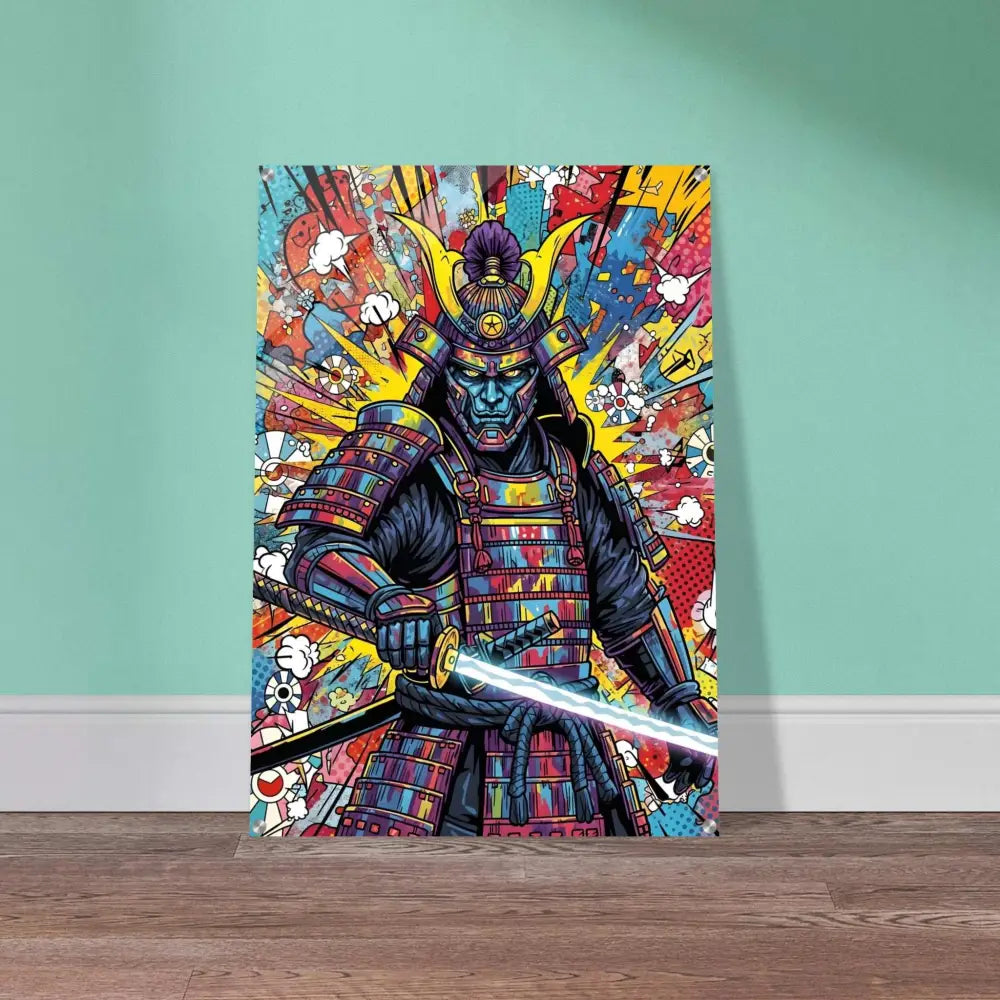 Colorful Samurai Splash poster with glowing sword, showcasing pure weaponized color printed directly beneath