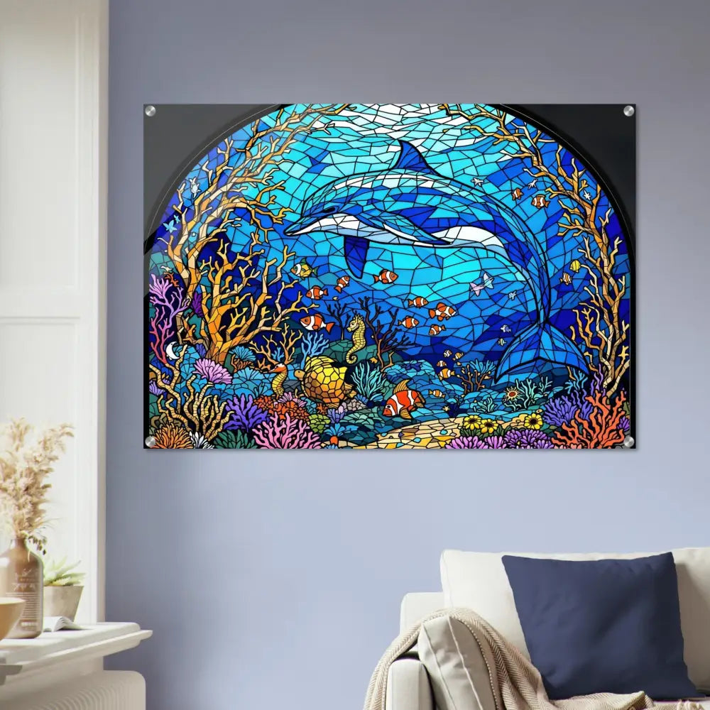 Dolphin stained glass artwork on Acrylic Print Sea Cathedral PixiOnyx Oceanlight Relic