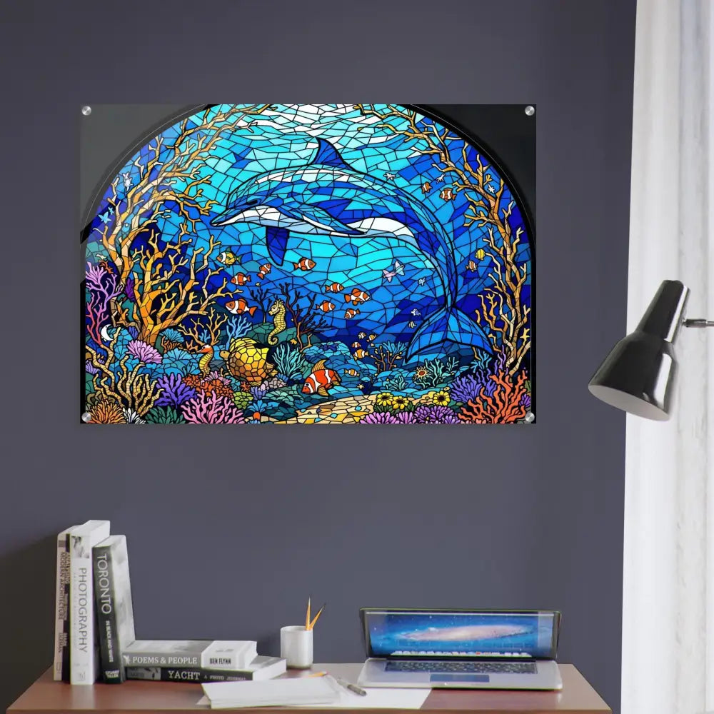 Dolphin stained glass artwork on Acrylic Print Sea Cathedral PixiOnyx Oceanlight Relic