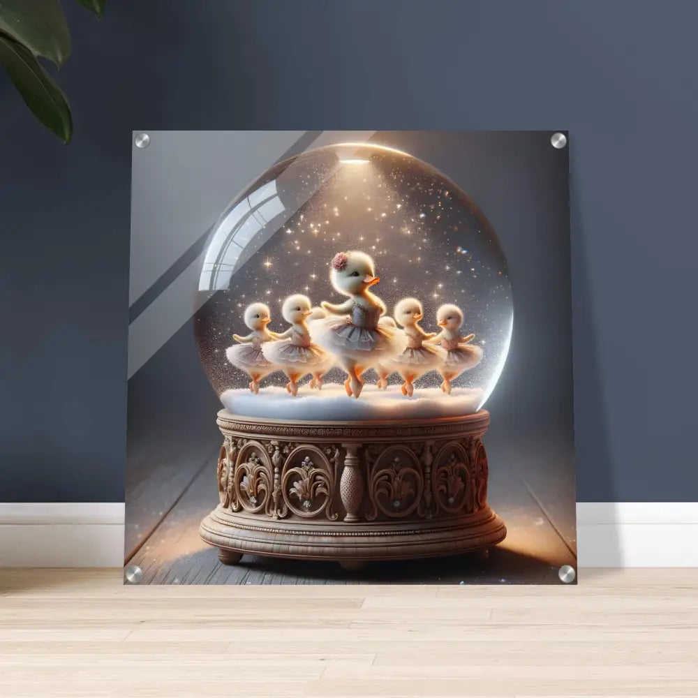Duckling ballerina snow globe acrylic print from PixiOnyx Whimsical Winter collection