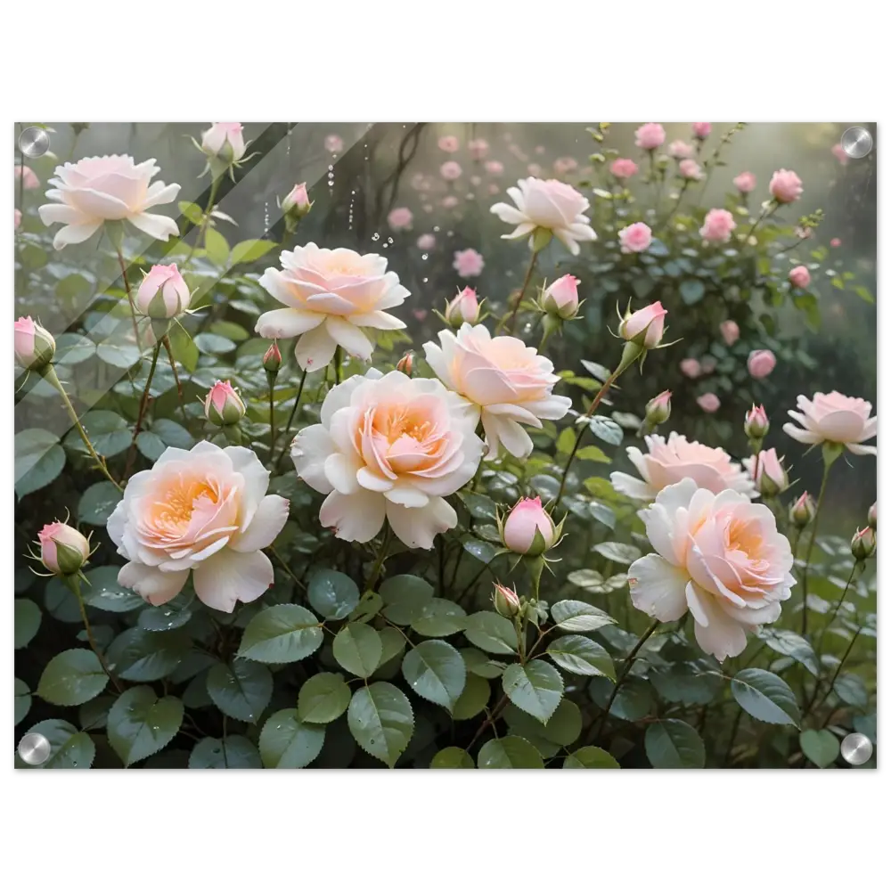 Framed rose garden print acrylic wall art for botanical home decor
