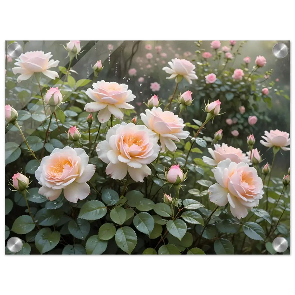 Framed pink rose garden acrylic print from PixiOnyx Botanical Dreamscape collection