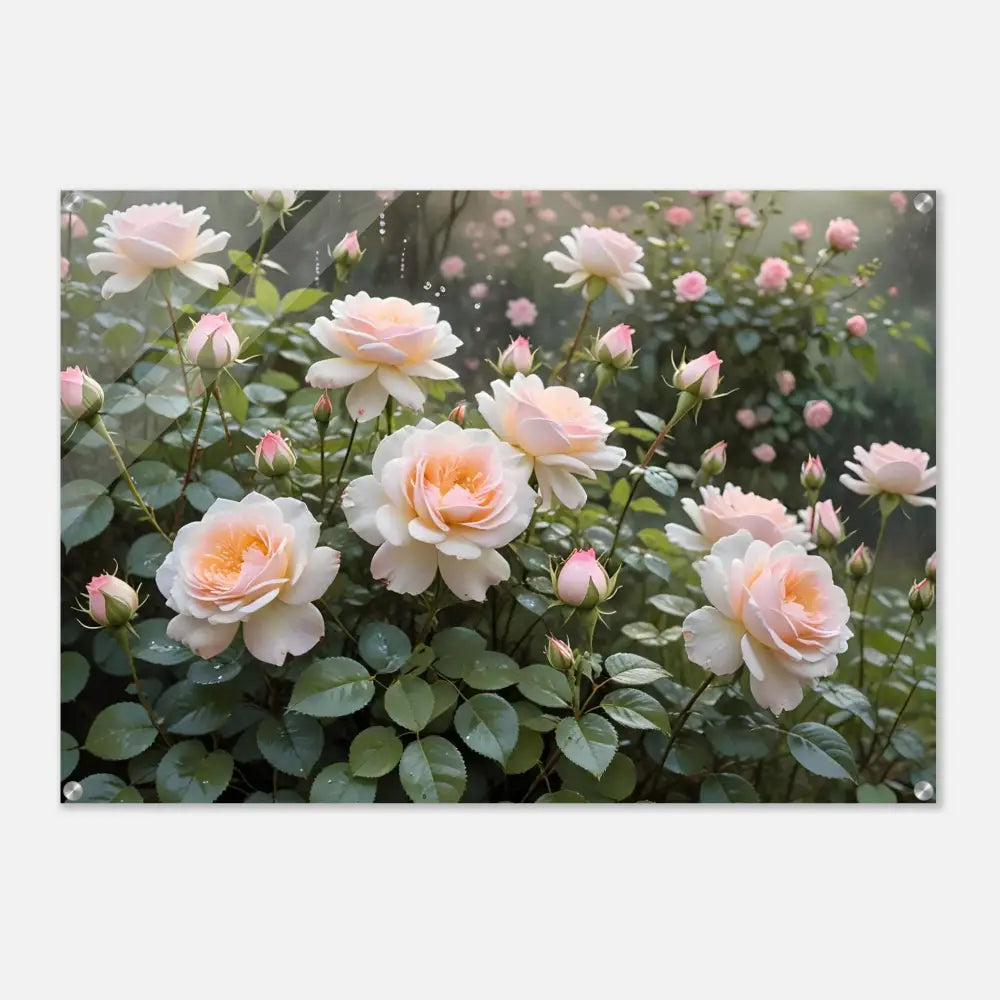 Acrylic print of floral wall art titled Soft Petal Symphony by PixiOnyx Botanical Dreamscape