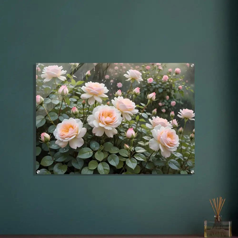 Acrylic print of floral wall art titled Soft Petal Symphony by PixiOnyx Botanical Dreamscape