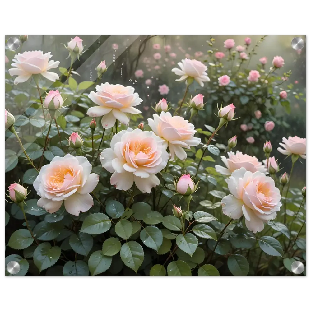 Framed floral rose artwork acrylic print Soft Petal Symphony PixiOnyx Botanical Dreamscape