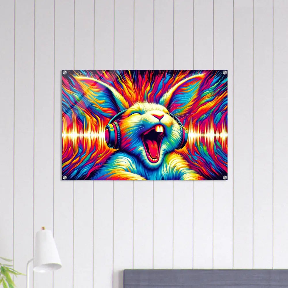 Colorful rabbit art acrylic print featured in Sonic Scream Psycho Cottontail Quartet series