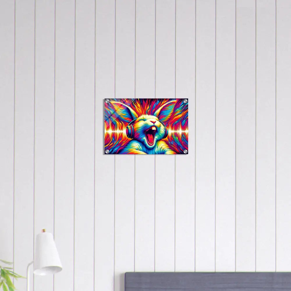 Colorful rabbit art acrylic print Sonic Scream Psycho Cottontail Quartet PixiOnyx