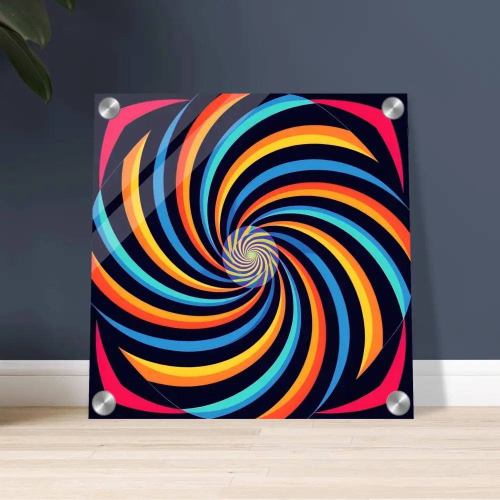 Colorful spiral wall art acrylic print called Spirograph Swirl by PixiOnyx Crystal Clarity