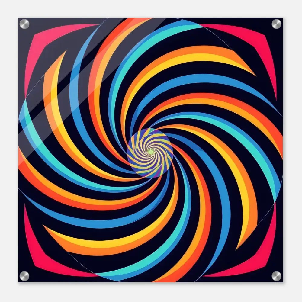 Colorful spiral wall art acrylic print titled Spirograph Swirl by PixiOnyx Crystal Clarity
