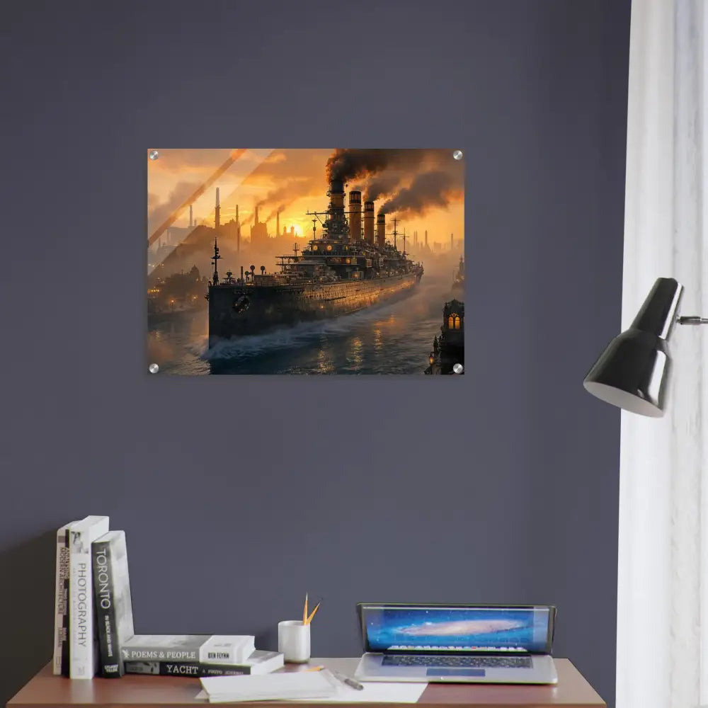 Acrylic print of Steel Leviathan at Dusk with PixiOnyx Crystalcore Illumination