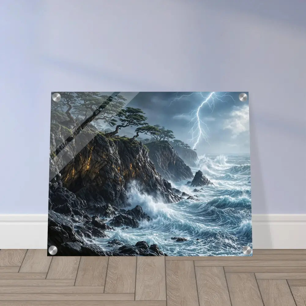 Acrylic print of stormy coastal landscape showcasing PixiOnyx crystal depth and vibrant images