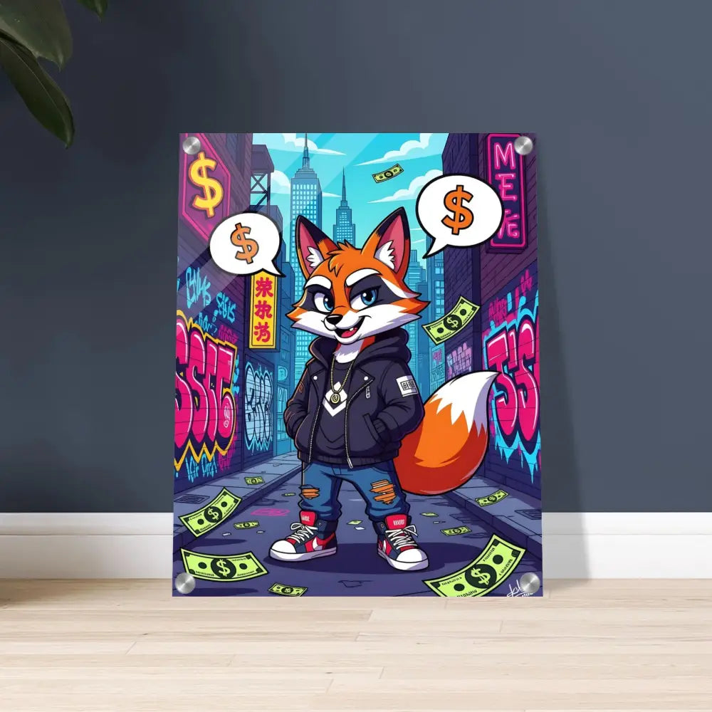 Cartoon fox art print acrylic Wall Decor Street Hustle Fox PixiOnyx Clear Style