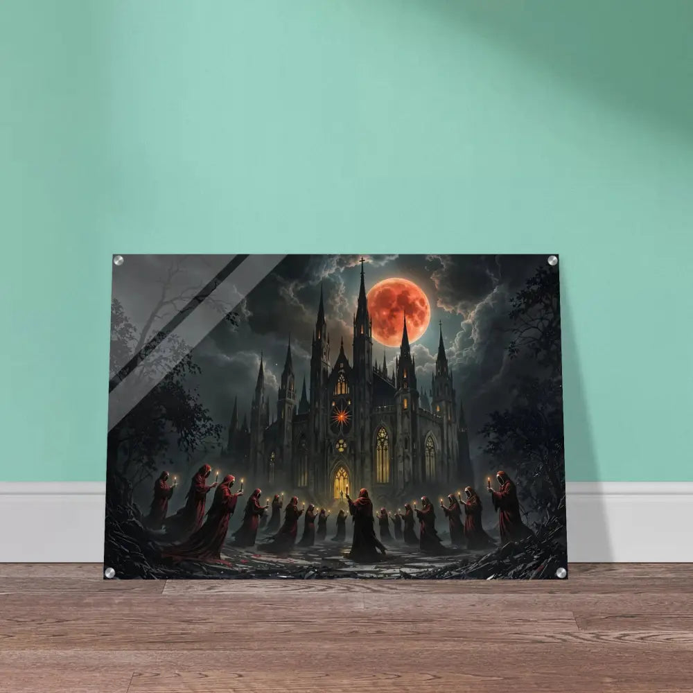 Gothic castle ritual scene on Acrylic Print The Crimson Liturgy PixiOnyx Translucent Cathedral
