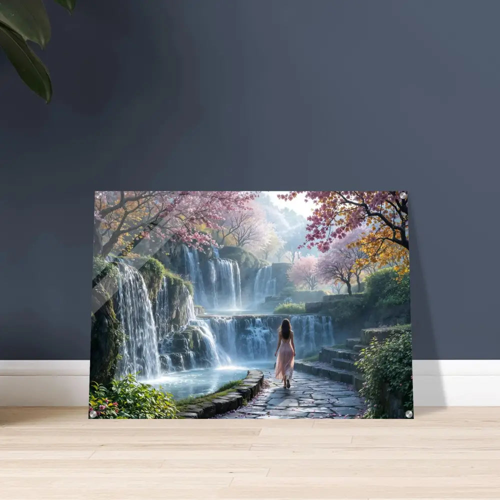 Acrylic print of a breathtaking waterfall landscape art for The Waterfall Orchard pixiOnyx display