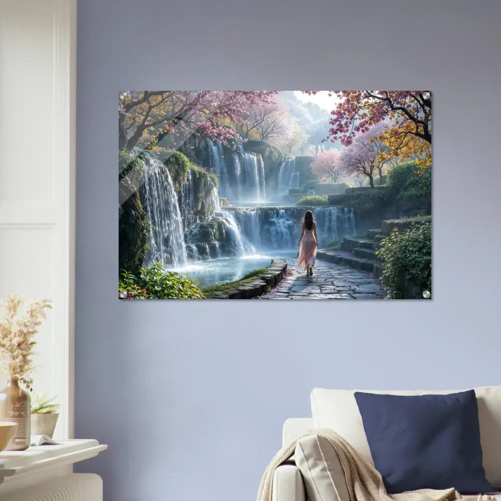 Acrylic print of Waterfall Landscape Wall Art from PixiOnyx Crystal Dreamwave Display