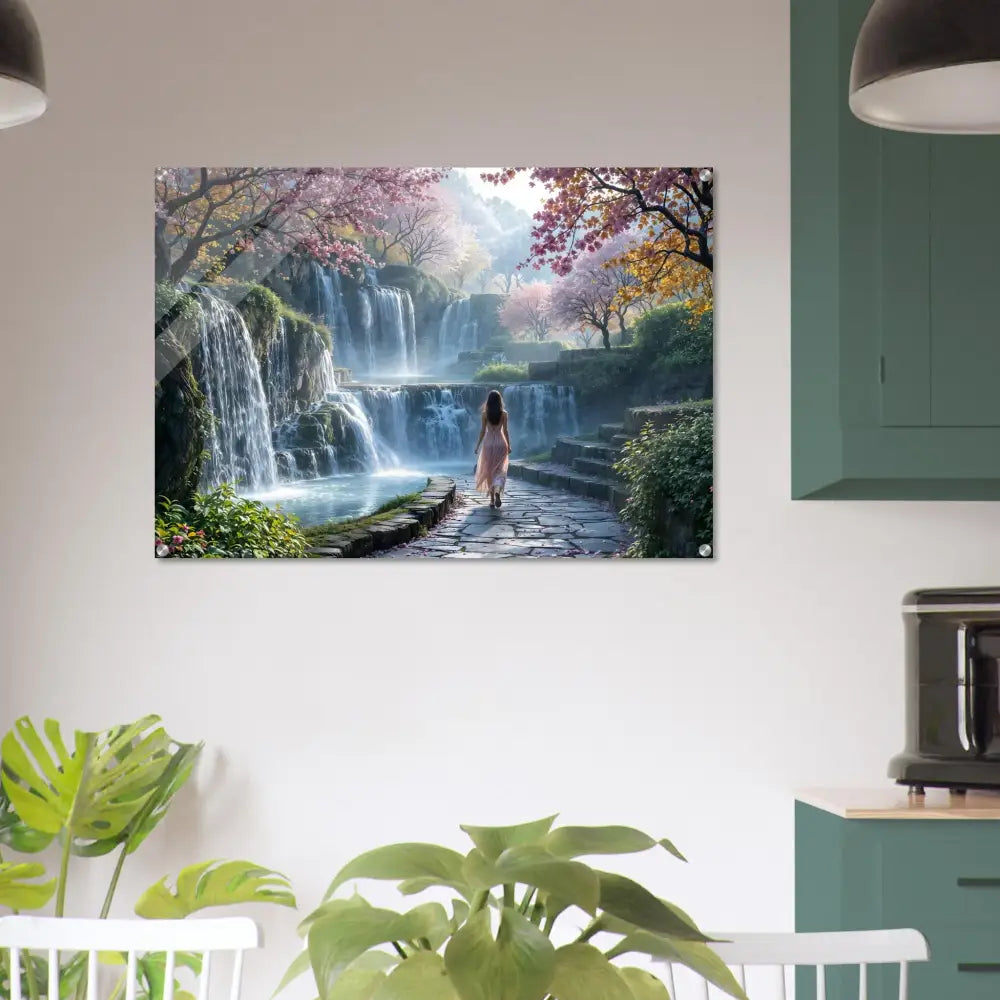 Acrylic print of Waterfall Landscape Wall Art from The Waterfall Orchard by PixiOnyx