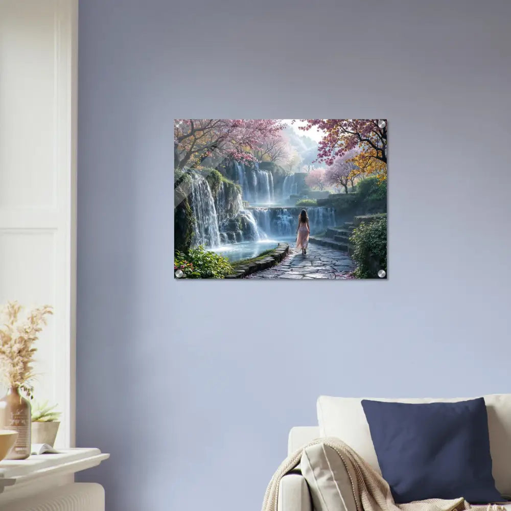 Acrylic print of waterfall landscape wall art for PixiOnyx Crystal Dreamwave Display