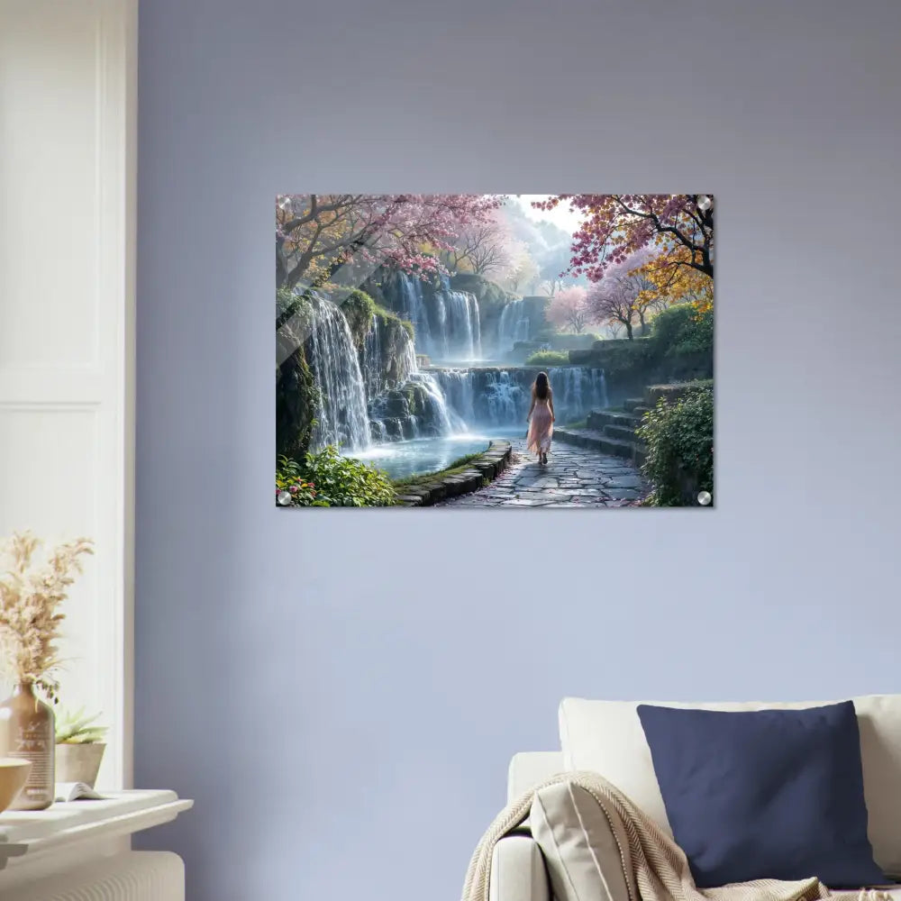 Acrylic print of Waterfall scene wall art in The Waterfall Orchard collection