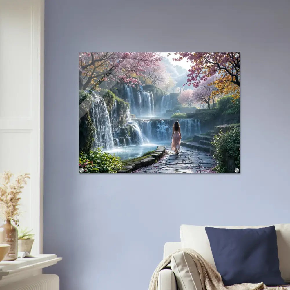 Acrylic print of Waterfall scene wall art from The Waterfall Orchard by PixiOnyx