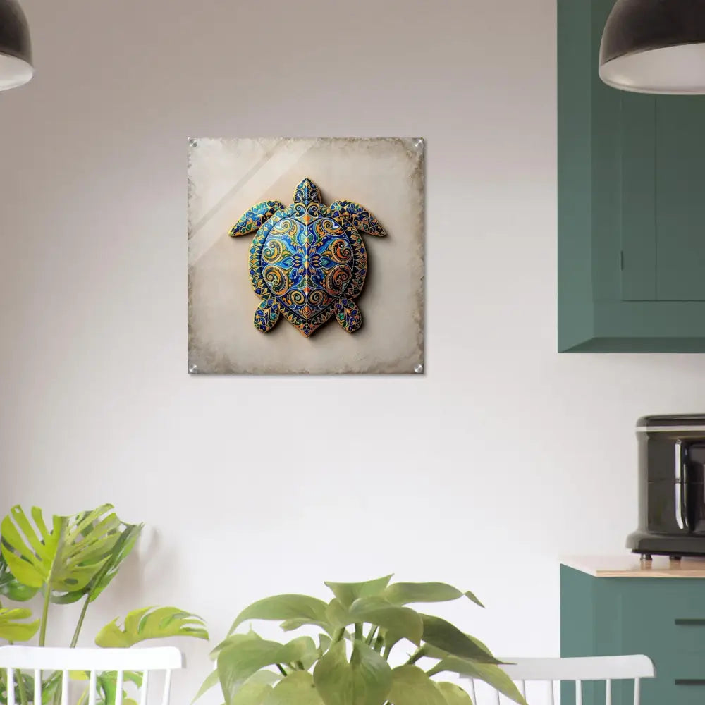 Square turtle wall art acrylic print featuring shell patterns for versatile home decor