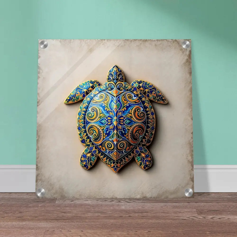 Ornate turtle wall art acrylic print featuring intricate shell patterns, PixiOnyx Crystal Clarity Totem Art