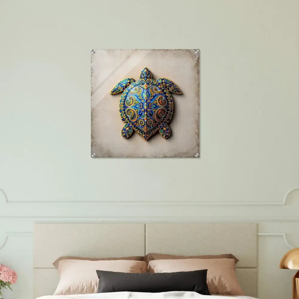 Ornate turtle wall art acrylic print featuring intricate shell patterns from PixiOnyx