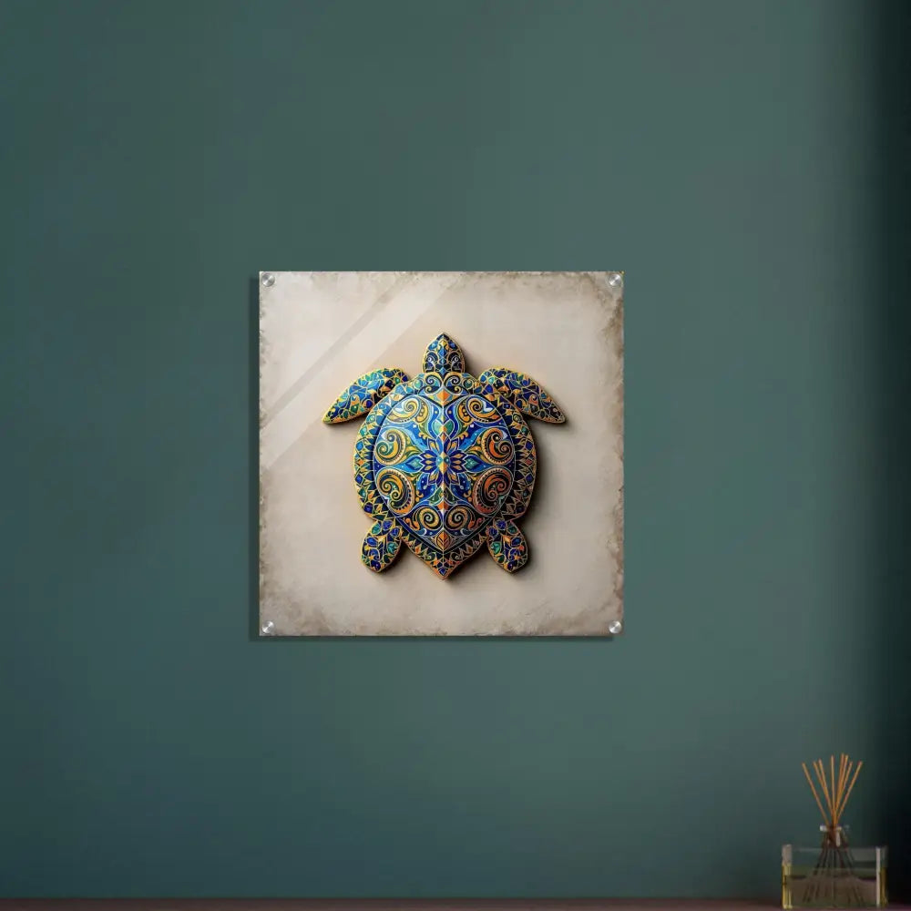Ornate turtle wall art acrylic print featuring intricate shell patterns and crystal clarity