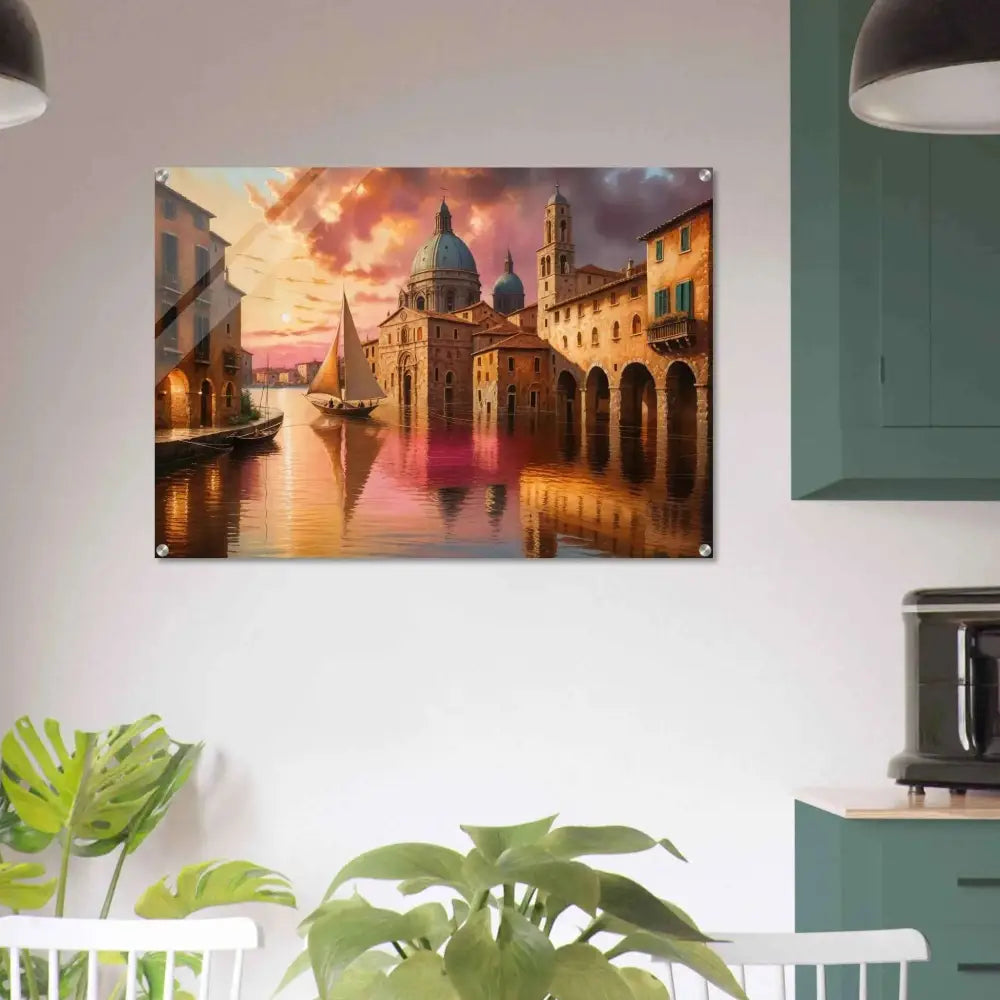 Acrylic Print Venetian Reverie cityscape on canal at sunset beneath polished acrylic