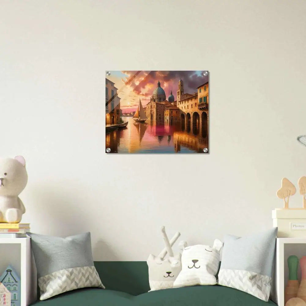 Vibrant Venetian Reverie impressionistic canal city sunset acrylic print beneath polished acrylic