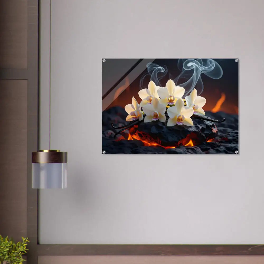 Acrylic wall art of orchids and vanilla for Volcanic Vanilla PixiOnyx Crystal Botanical Flame