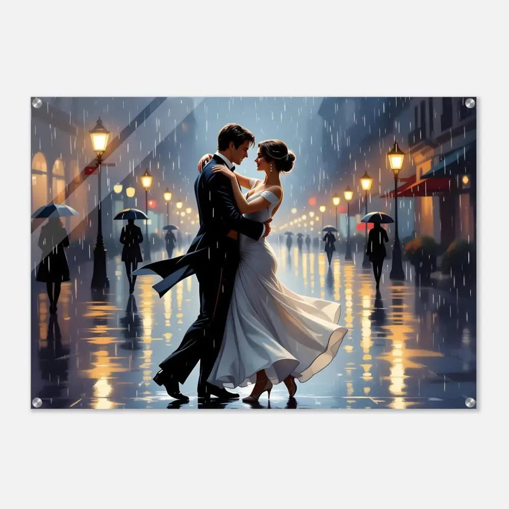 Romantic couple dancing in the rain Acrylic Print Waltz in the Rain PixiOnyx Crystal Clarity