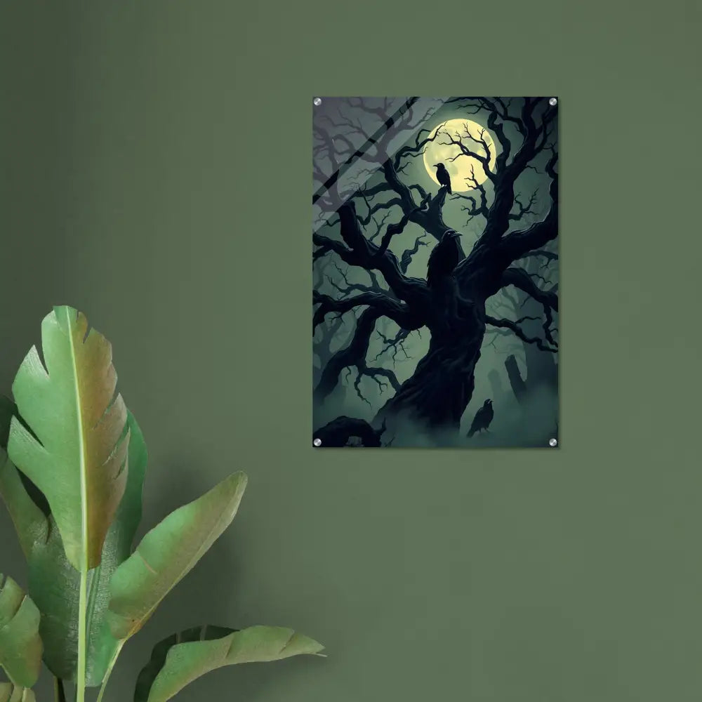 Spooky tree art acrylic print Watcher of the Crooked Moon PixiOnyx Ghostglass Edition