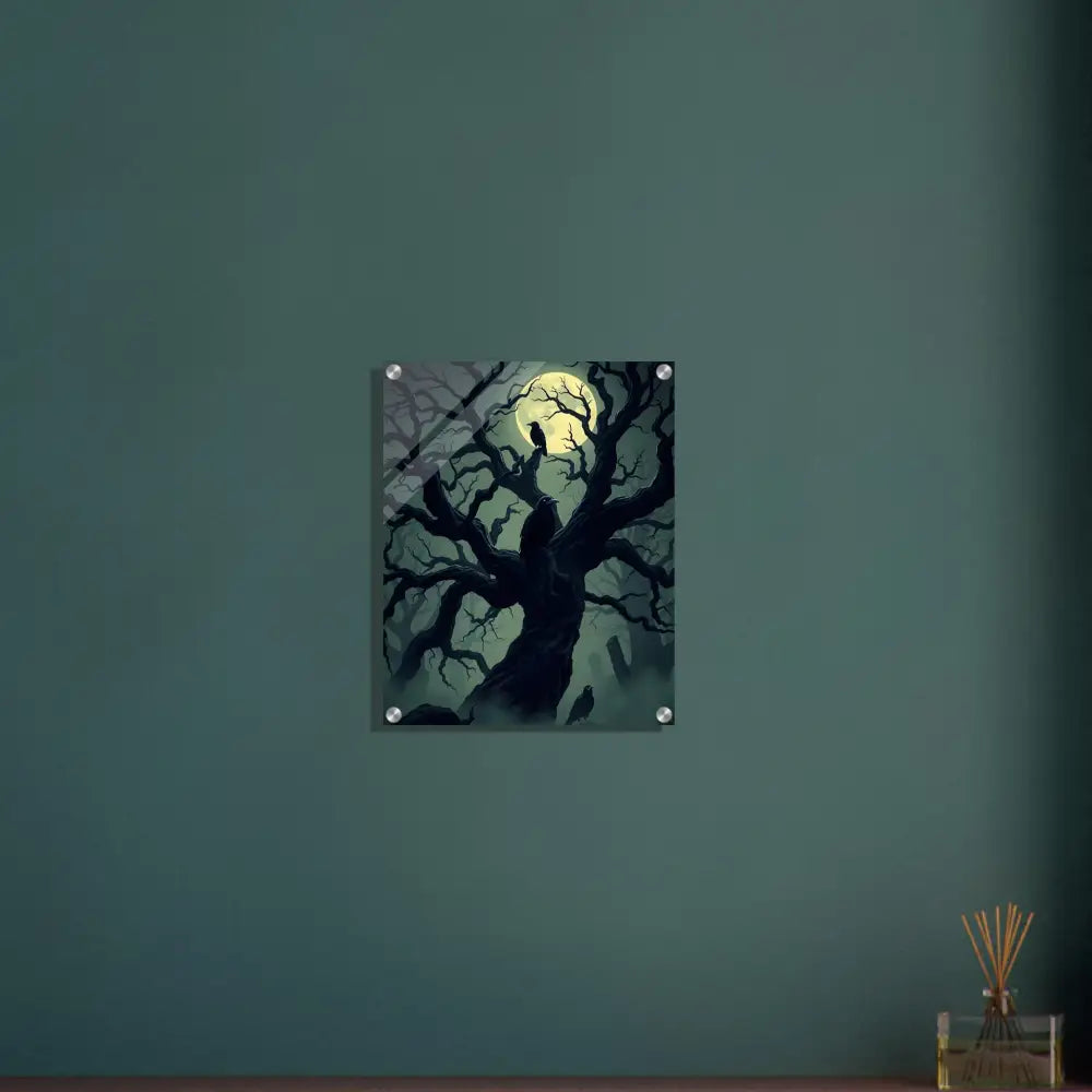Spooky tree and full moon wall art acrylic print Watcher of the Crooked Moon PixiOnyx Ghostglass Edition