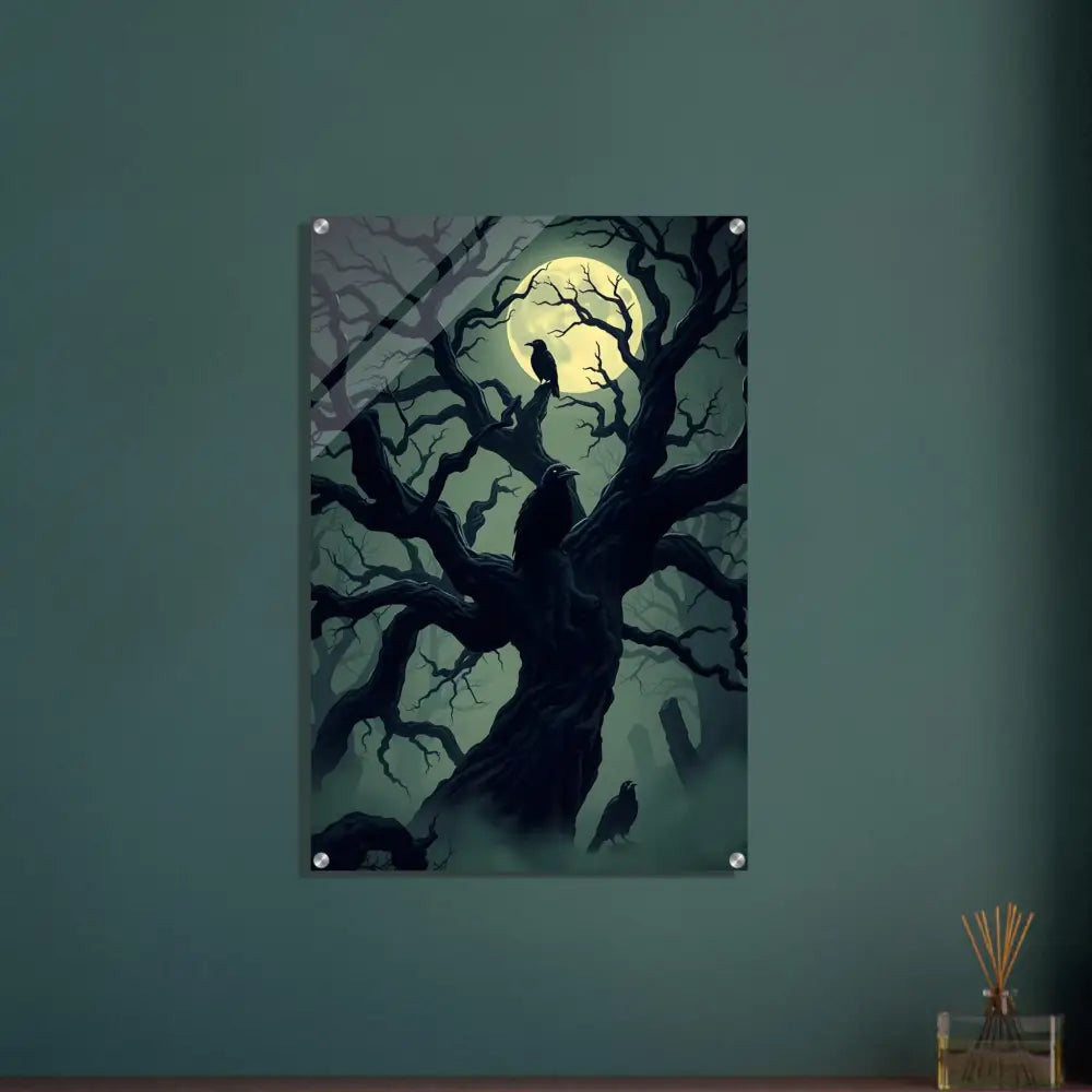 Spooky tree art acrylic print Watcher of the Crooked Moon PixiOnyx Ghostglass Edition