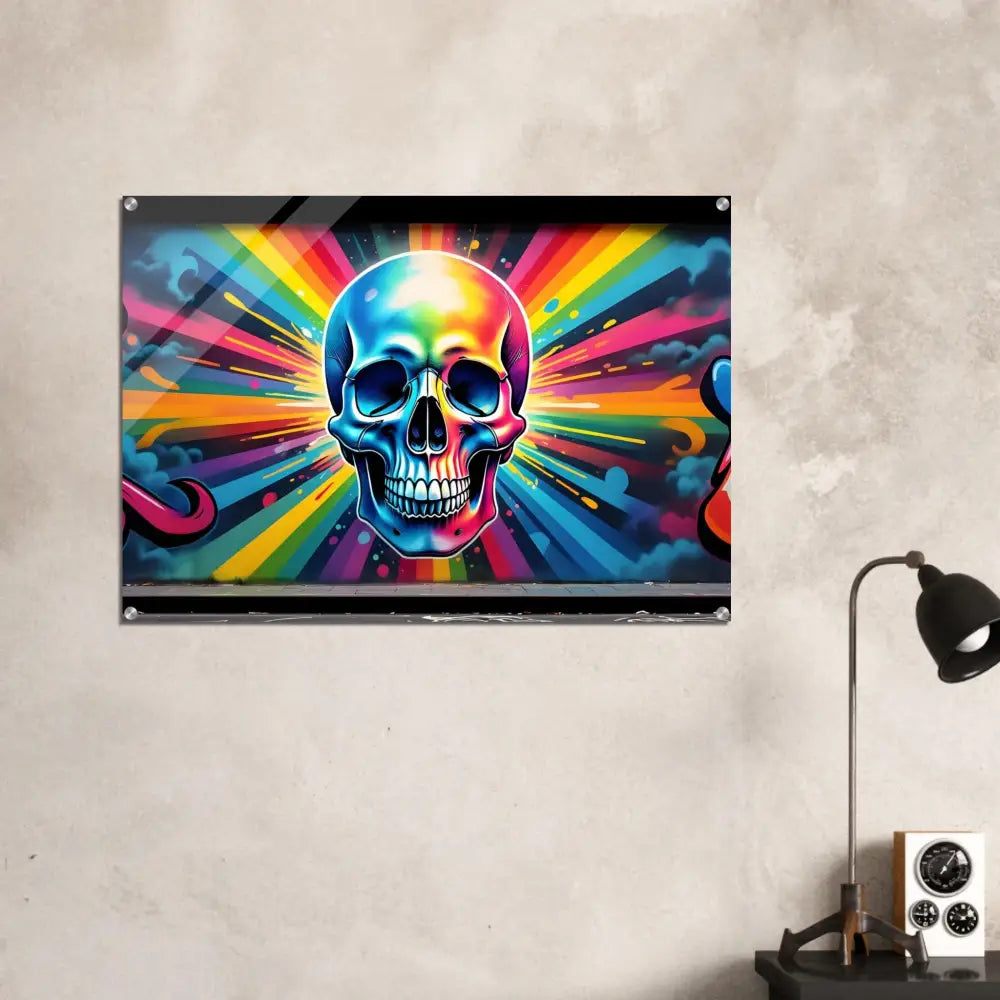 Colorful skull art acrylic wall decor Neon Graffiti Skull Explosion PixiOnyx Luxe